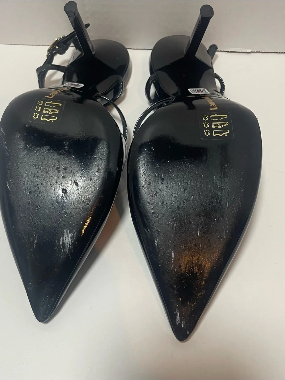 Larroudé Black Patent Leather Bow Slingback Stiletto Heels Size 7